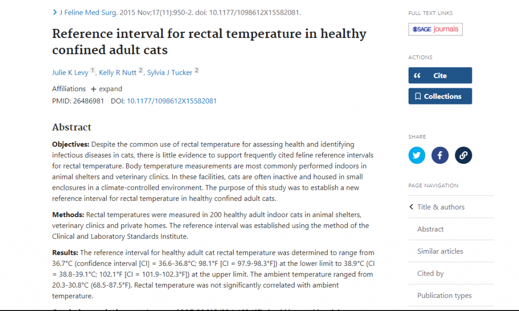 Pesquisa científica sobre a temperatura corporal dos gatos.